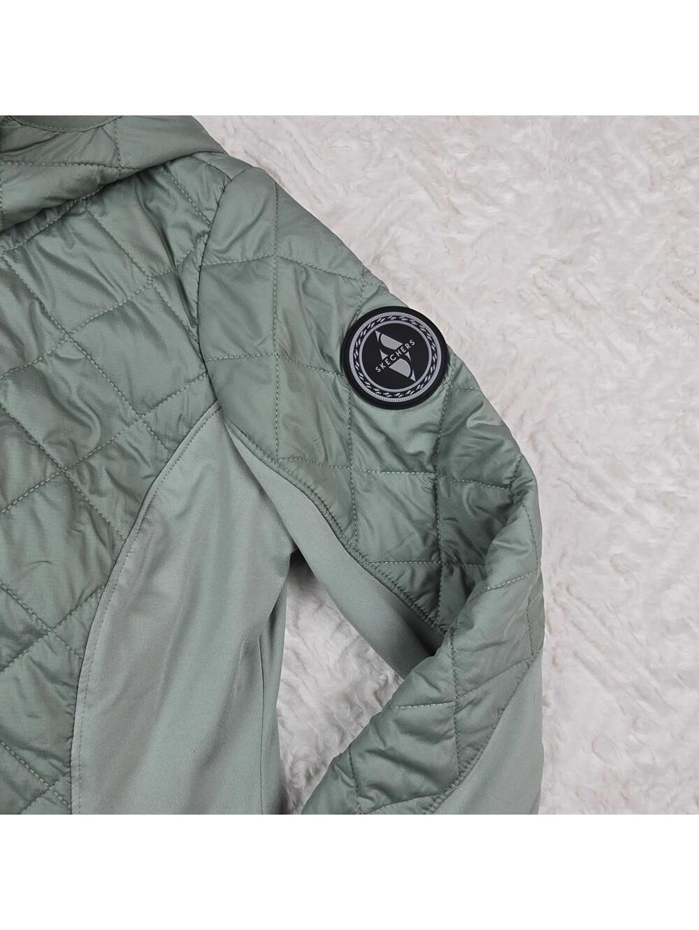 Skechers Mint Green Quilted Hooded Jacket Lightweight Zip Front Size Small - Picture 4 of 8